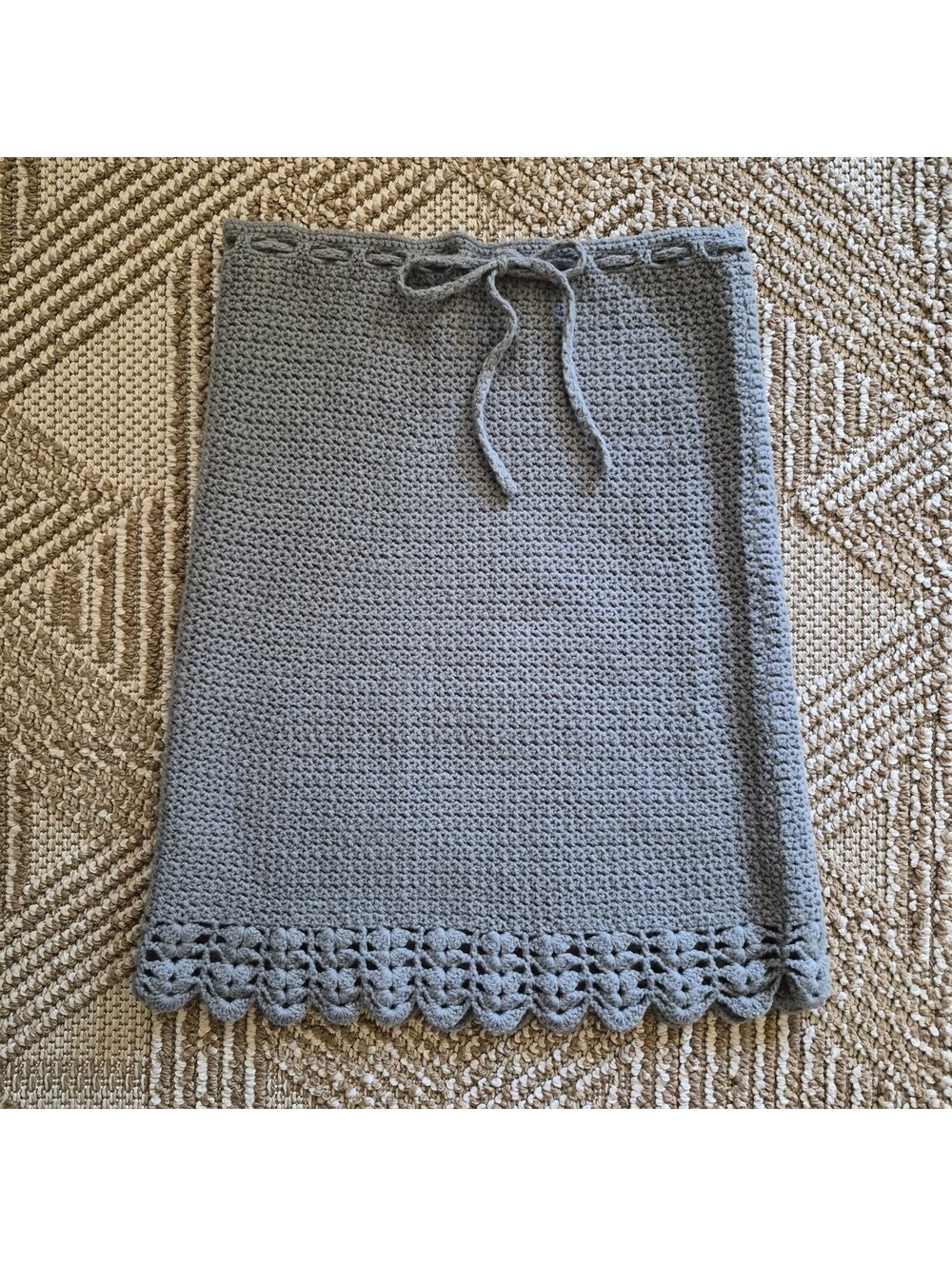 DKNY Vintage Y2K Gray 100% Lambswool Crochet Knit Midi Skirt M